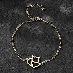 Настоящее золото 18K 201 браслеты из нержавеющей стали с лисьими звеньями, ювелирные изделия из кабельной цепи для женщин, реальный 18 k позолоченный, 7-3/8 дюйм (18.7 см)