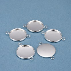 Серебро 201 из нержавеющей стали параметров соединителя кабошон, чашки безель с краями, плоско-круглые, серебряные, лоток : 18 мм, 27x20x2 мм, отверстие : 2 мм