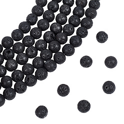 Черный 5 нити из натуральной лавы круглые бусины нити, круглые, чёрные, 8 мм, отверстие : 1 мм, около 49 шт / нитка, 15.15 дюйм (38.5 см)