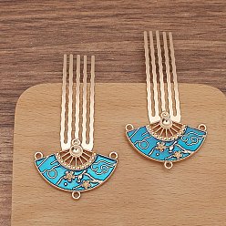 Озёрно--синий Сплав с эмалью, гребешок для волос, для ювелирных украшений своими руками, вентилятор, Плут синий, 61x38 мм, 10 шт / комплект