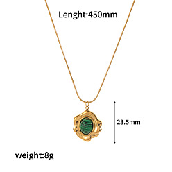 Малахит Подвеска в виде цветка-капли из синтетического малахита 304 цепочка из нержавеющей стали для женщин, золотые, 17.72 дюйм (45 см), Кулон : длиной 23.5 мм 