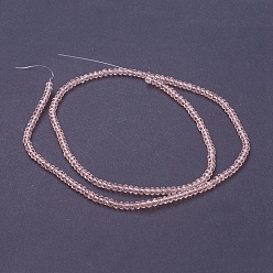 Pink Transparent Glass Beads Strands, Faceted, Rondelle, Pink, 3x2mm, Hole: 0.5mm, about 160~165pcs/strand, 15.35 inch~15.75 inch(39~40cm)