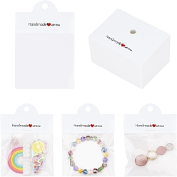 Белый 100шт. прямоугольные прозрачные пластиковые пакеты для упаковки ювелирных изделий, с 100шт. бумажными карточками-заголовками, белые, 10x8 см