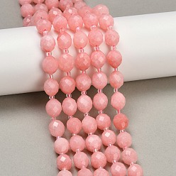 Светло-Коралловый Натуральный Malaysia нефритовые бусы пряди, в форме риса, окрашенные, граненые, с бисером, свет коралловый, 9~10x8~8.5 мм, отверстие : 1.2 мм, около 31~32 шт / нитка, 14.57'' (37 см) ~ 14.96'' (38 см)