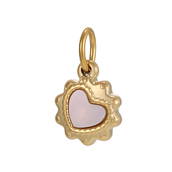 Розовый 304 Подвески из нержавеющей стали и ракушек, шарма сердца, ионное покрытие (ip), долговечный, реальный 14 k позолоченный, туманная роза, 13x10 мм, отверстие: 5 мм