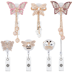 (52) Непрозрачная лаванда 6шт. держатели для бейджей из сплава со стразами, пристегивающиеся, выдвижные, бабочка, Держатели тег карт, разноцветные, 110~130 мм