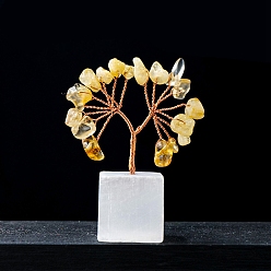 Цитрин Натуральные цитриновые чипсы Дерево жизни украшения, на натуральной селенитовой основе, Медная проволока, энергетический камень фэн-шуй, подарок для женщин и мужчин, медитация, 60~65 мм