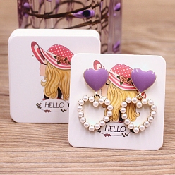 Human Квадратные бумажные серьги-карточки, карточки для демонстрации украшений для хранения серег, белые, Женская модель, 5x5x0.05 см, отверстие : 0.8 мм