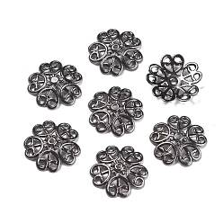 Черный Цвет Металла Тибетском стиле сплав шарик крышки, цветок, 5-лепесток, без свинца и без кадмия, металлический черный , 18x4 мм, отверстие : 1.5 мм