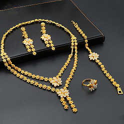 Цветок Комплекты ювелирных изделий из сплава с микропаве из прозрачного кубического циркония, комплект из ожерелья с подвеской, сережек-гвоздиков, колец и браслетов, золотые, цветок, 430 мм