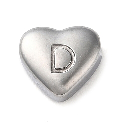Letter D 201 Stainless Steel Beads, Stainless Steel Color, Heart, Letter D, 7x8x3.5mm, Hole: 1.5mm