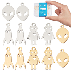 Золотой & Цвет Нержавеющей Стали 24 шт. 6 стиль 201 подвески из нержавеющей стали с лазерной резкой, разнообразные, золотые и нержавеющая сталь цвет, 13~15x12.5~14x1 мм, отверстие : 1.4~1.5 мм, 4 шт / стиль