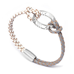 Серый Кольца из легкого сплава, браслеты, с кожаным шнуром и магнитными застежками из сплава, платина, серые, 7-1/2 дюйм (19 см)