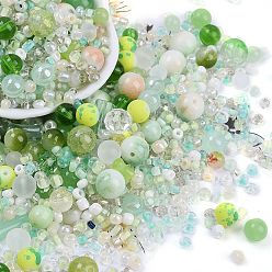 Зеленый Наборы для самостоятельного изготовления бисеринок и стеклянных грядок, разнообразные, зелёные, 2~12.5x3~10.5 мм, отверстие : 0.9~2 мм