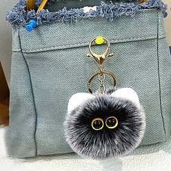 Черный Брелок из искусственного меха кролика, кошка, чёрные, 13 см