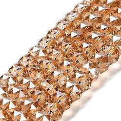 Сэнди Коричневый Прозрачные стеклянные бусины гальваническим пряди, гальваническое покрытие, граненые, баррель, песчаный коричневый, 8x6 мм, отверстие : 1.2 мм, около 64 шт / нитка, 14.96'' (38 см)