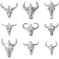Нержавеющая Сталь Цвет 9 шт 9 стили 304 подвески из нержавеющей стали, очарование крупного рогатого скота, цвет нержавеющей стали, 19.5~29x19~25x3.5~4.5 мм, отверстие : 1~1.8 мм, 1 шт / стиль