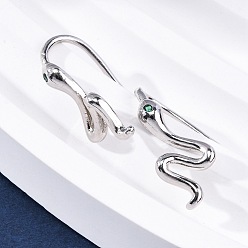 Платина Серьги-подвески из латуни с микропаве из кубического циркония, без кадмия и без свинца, долговечный, стойки покрытие, платина, 17.5x7.5x9.5 мм