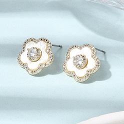 Настоящее золото 18K Серьги-гвоздики из латуни с микро-паве и прозрачным фианитом, с оболочкой, стойки покрытие, долговечный, без свинца и без кадмия, реальный 18 k позолоченный, 15x15 мм