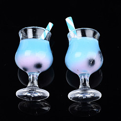 Light Sky Blue Plastic Goblet Pendants, Imitaion Bubble Milk Tea Charms, with Epoxy Resin and Polymer Clay inside, Two Tone, Light Sky Blue, 31~39x16mm, Hole: 1.8mm