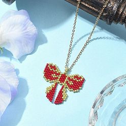 Красный Бисер miyuki delica ткацкий станок узор бант подвеска ожерелья, 304 ожерелья из стальных цепей для женщин, золотые, красные, 17.72 дюйм (45 см), шириной 1.5 мм 