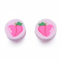 Hot pink Manuell Polymer Ton Perlen, flach rund mit pfirsich, hot pink, 9~10.5x4~4.5 mm, Bohrung: 1.6 mm