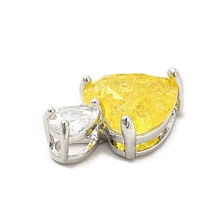 Yellow Glass Pendants, with Real Platinum Plated Brass Findings, Heart, Yellow, 20x12.5x7.5mm, Hole: 5.5x2.5mm