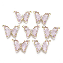 Бледно-Розовый Экологически чистые соединители звеньев из сплава, со стеклом и прозрачным кубическим цирконием, бабочка, без никеля , золотой свет, розовый жемчуг, 16x24x6 мм, отверстие : 1.2 мм