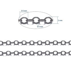 Gunmetal Brass Flat Oval Cable Chains, Unwelded, with Spool, Cadmium Free & Lead Free, Gunmetal, 3.5x3x0.5mm, about 301.83 Feet(92m)/roll