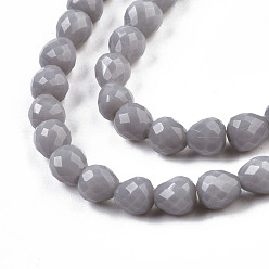 Silver Opaque Solid Color Glass Beads Strands, Faceted, Teardrop, Silver, 4.5~5x4x4mm, Hole: 1mm, about 97~101pcs/strand, 16.54~18.5 inch(42~47cm)