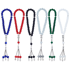 (52) Непрозрачная лаванда 6шт. 6 цвета молитвенные четки браслеты, браслеты с круглыми стеклянными бусинами и подвесками, Сплав с поиска, разноцветные, внутренний диаметр: 3-3/4 дюйм (9.6 см), 1 шт / цвет