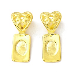 Golden Brass Glue-on Flat Pad Bails, Heart with Rectangle, Golden, 26.5x11.5x9mm, Hole: 8x6mm