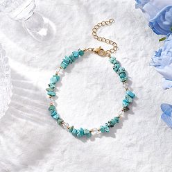 Говлит Браслеты из натурального хаулита с бусинами для женщин, с 304 удлинителями цепи из нержавеющей стали и стеклянными бусинами, 7-3/8 дюйм (18.6 см)