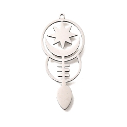 Нержавеющая Сталь Цвет 201 подвески из нержавеющей стали, лазерная резка, очарование луны и звезд, анти-тускнение, цвет нержавеющей стали, 34.5x15.5x1 мм, отверстие : 1.2 мм