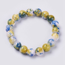 Темный Хаки Браслет из натурального нефрита из бисера, окрашенные, круглые, Темный хаки, 2 дюйм (5 см), бусины : 12 мм