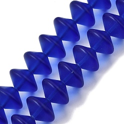 Dark Blue Frosted & Baking Paint Transparent Glass Beads Strands, Rondelle, Dark Blue, 14x10mm, Hole: 1.2mm, about 60pcs/strand, 23.62''(60cm)