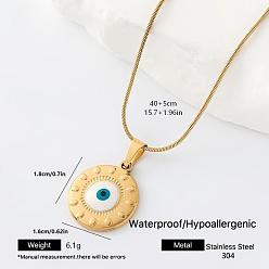White 304 Stainless Steel Enamel Evil Eye Pendant Necklaces for Men Women, Golden, White, 15.75 inch(40cm)