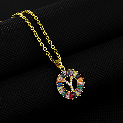 Letter Y Латунные паве цветные кубические цирконии начальные кольца подвески ожерелья, 304 из нержавеющей стали кабель цепи ожерелья, золотые, Письмо Y, 17.72 дюйм (45 см)