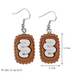 Сиена Серьги-подвески из смолы на тему еды, платина, прямоугольные, цвет охры, 25x17 мм