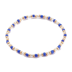 Синий Круглые непрозрачные цвета стеклянные бусины эластичные браслеты, синие, внутренний диаметр: 2-1/8 дюйм (5.5 см)