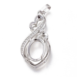 Платина Латунь микропаве, прозрачный кубический цирконий, открытая задняя рамка, подвеска, кабошон, долговечный, сердце, платина, 34x16x9 мм, отверстие : 7x4 мм, отверстие : 7 мм, лоток : 14x10 мм
