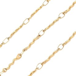 Настоящее золото 18K 304 Цепи с волнистыми звеньями из нержавеющей стали, пайки, ионное покрытие (ip), с катушкой, реальный 18 k позолоченный, 12x2.5x1.5 мм, около 32.81 футов (10 м) / рулон