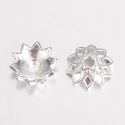 Серебро Сплав шарика шапки параметры эмали, мульти-лепесток цветка, серебряный цвет гальваническим, 7.5x2 мм, отверстие : 1.5 мм