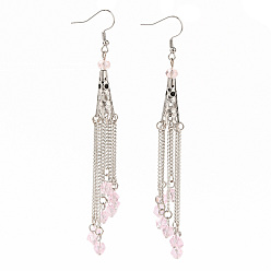 Pink Glasperlen Quaste Ohrringe, mit unmagnetische synthetischen Hämatitkornen, Eisenkette, 316 chirurgische Edelstahlperlenkegel und Ohrringhaken, rosa, 110~114 mm, Stift: 0.6 mm