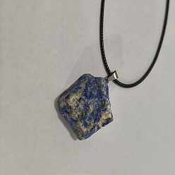 Ляпис-Лазурь Натуральный лазурит необработанные самородки кулон ожерелье, черные кожаные шнуры-ожерелья для женщин, 17.72 дюйм (45 см)