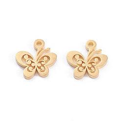 Золотой 304 прелести нержавеющей стали, лазерная резка, бабочка, золотые, 10x10x1 мм, отверстие : 1.2 мм
