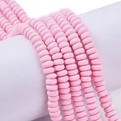 Бледно-Розовый Полимерной глины ручной работы бисер нитей, для поделок ювелирных изделий, плоско-круглые, розовый жемчуг, 6~7x3 мм, отверстие : 1.5 мм, около 113~116 шт / нитка, 15.55 дюйм ~ 16.14 дюйм (39.5~41 см)