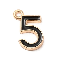 Black Alloy Enamel Charms, Light Gold, Number 5 Charm, Black, 13x9x1mm, Hole: 1.2mm