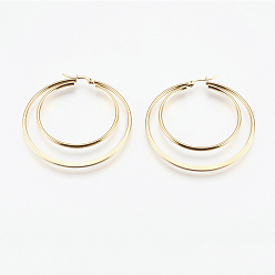 Golden 201 Stainless Steel Hoop Earrings, with 304 Stainless Steel Pin, Hypoallergenic Earrings, Double Ring, Golden, 12 Gauge, 54x52x2mm, Pin: 0.7x1mm