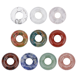 Смешанные камни 10 шт 10 стили природных смешанных драгоценных камней подвески, подвески в виде пончиков/пи-дисков, 15x5 мм, отверстие : 6 мм, 1 шт / стиль